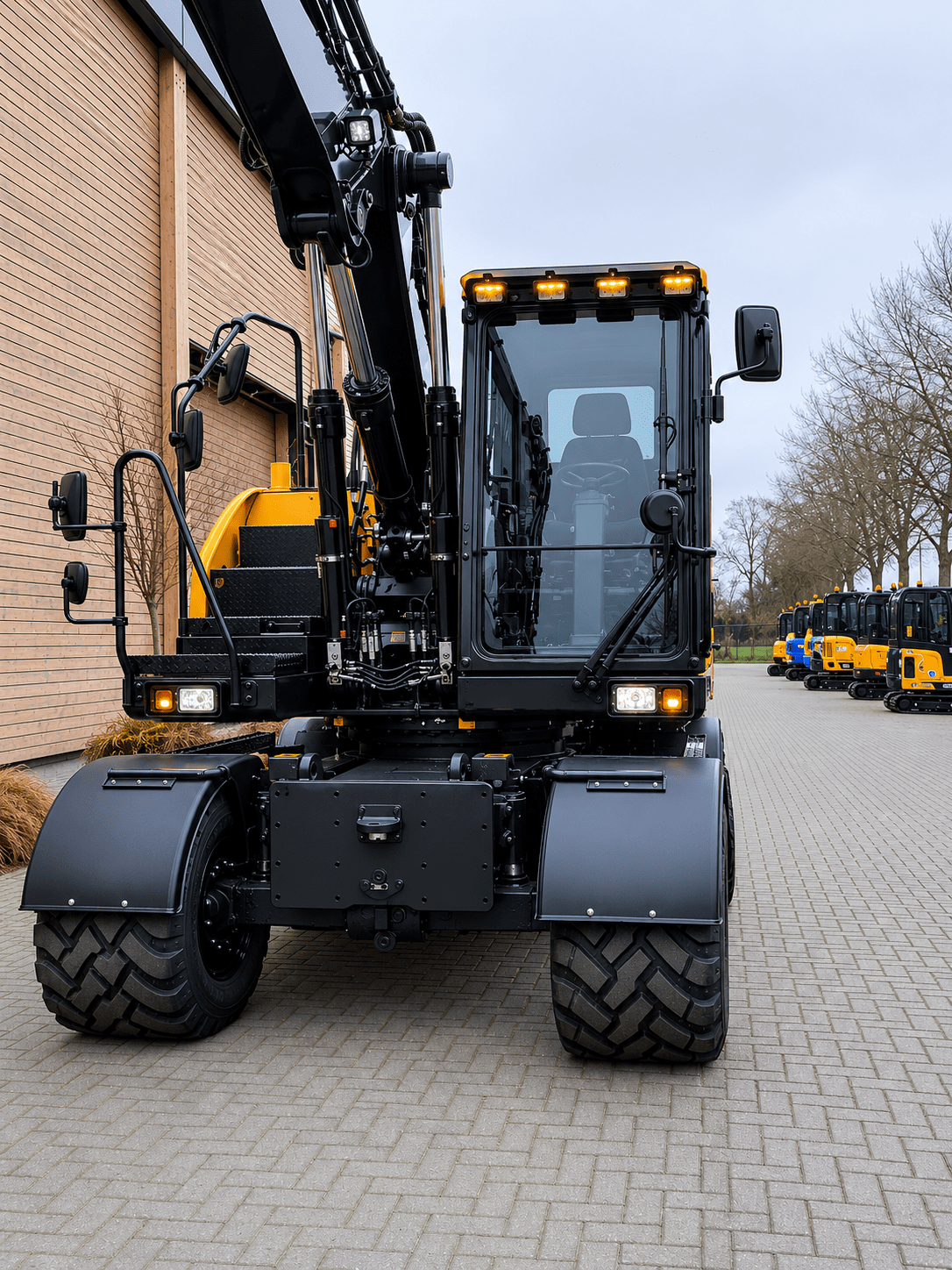 Vooraanzicht Hyundai HW140A met brede spatborden